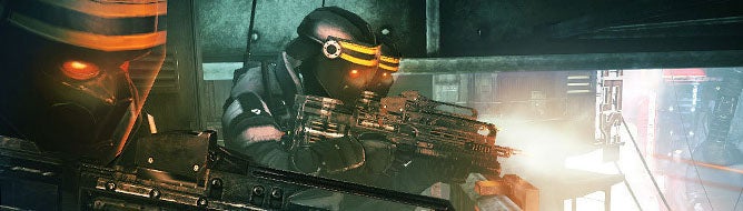 Image for Killzone: Mercenary packshot shows looming Helghast, soldiers running 