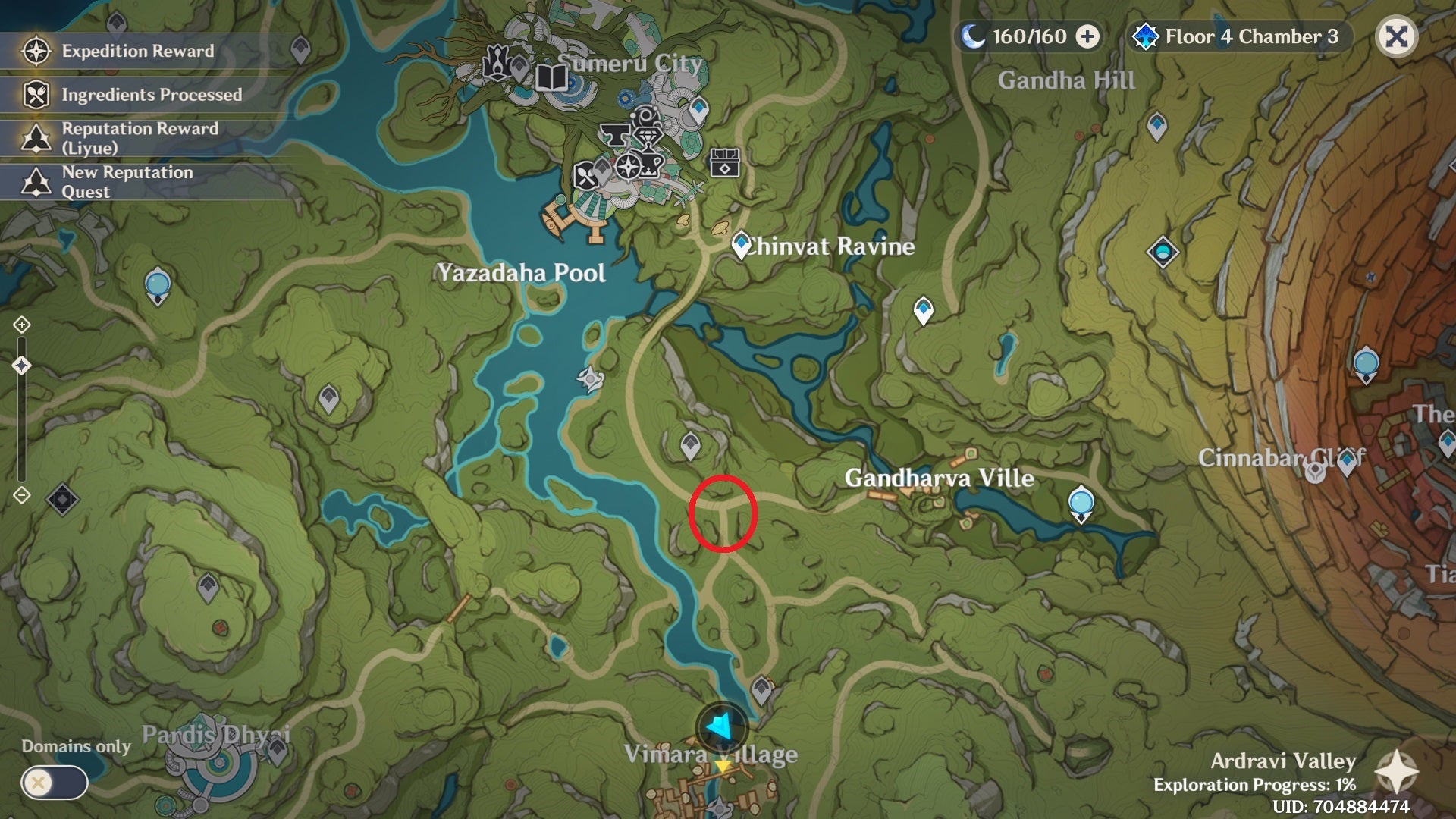 Location of Aranyaka quest on map in Genshin Impact