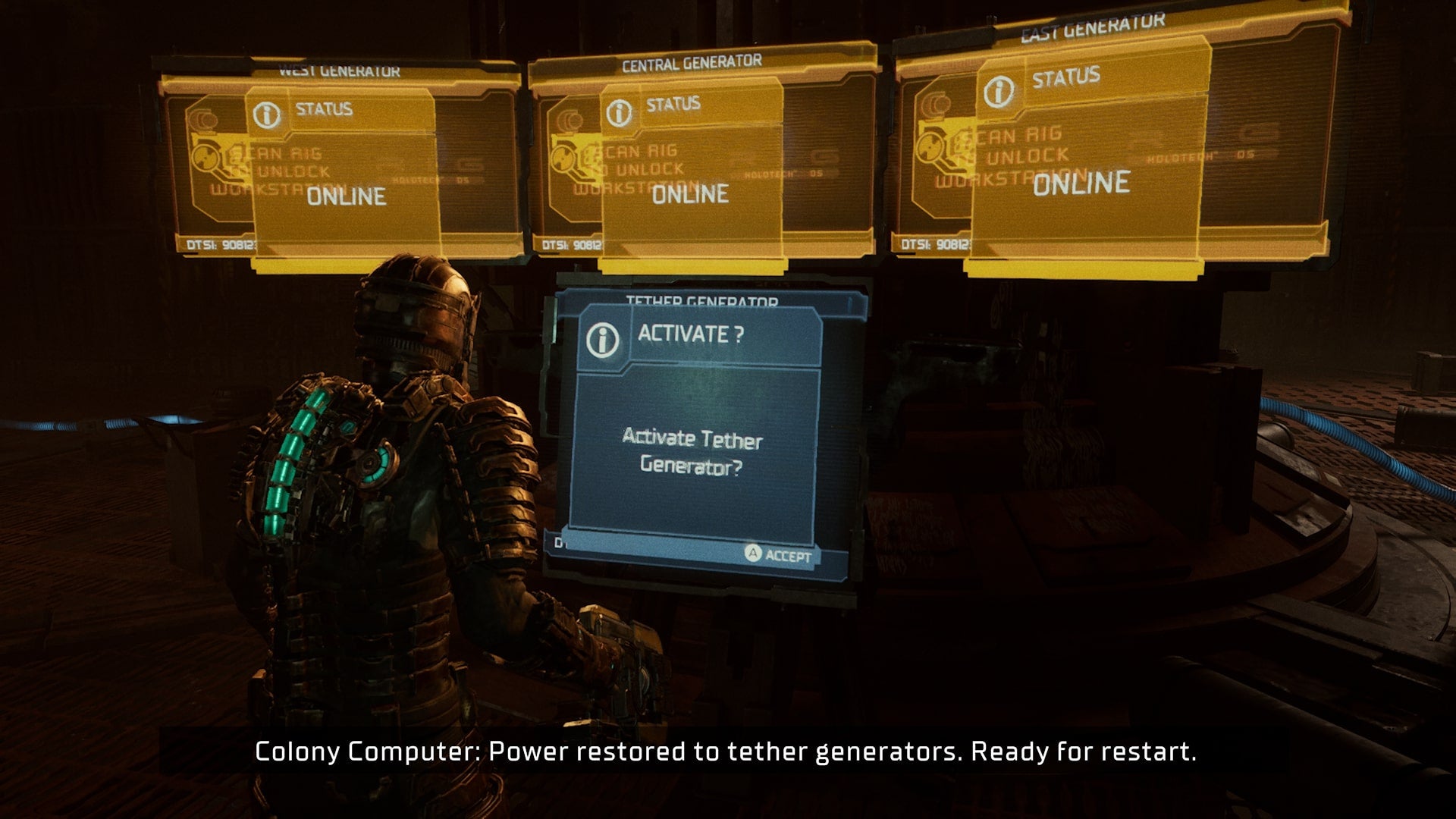 Isaac activates a tether in Dead Space