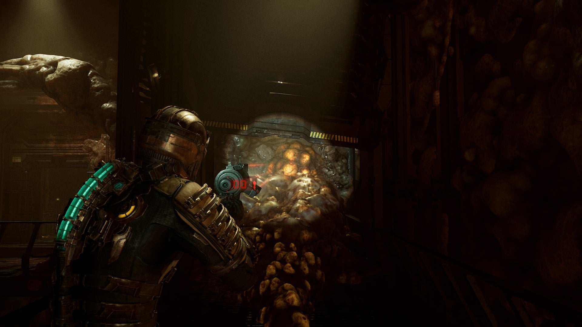 Isaac faces a corrosive bulb in Dead Space