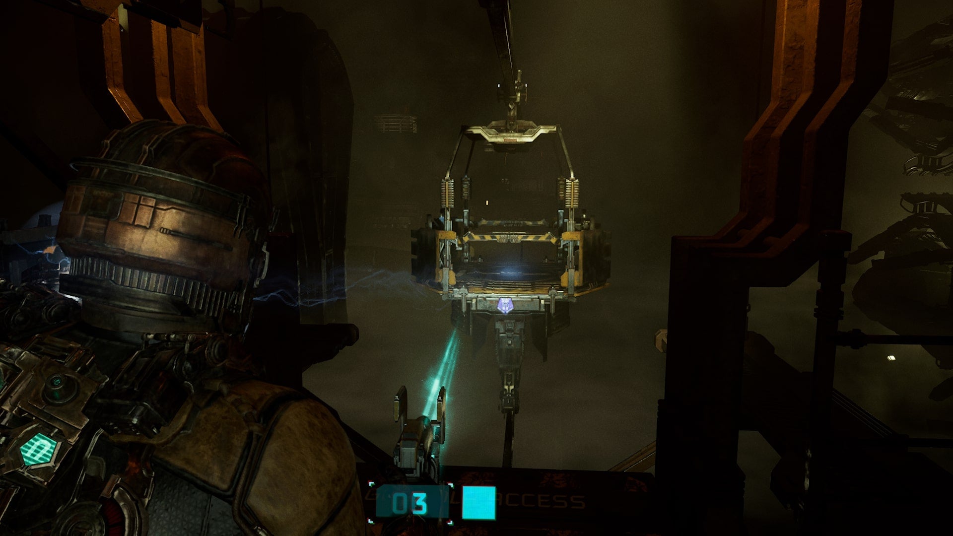 Isaac moves a platform using Kinesis in Dead Space