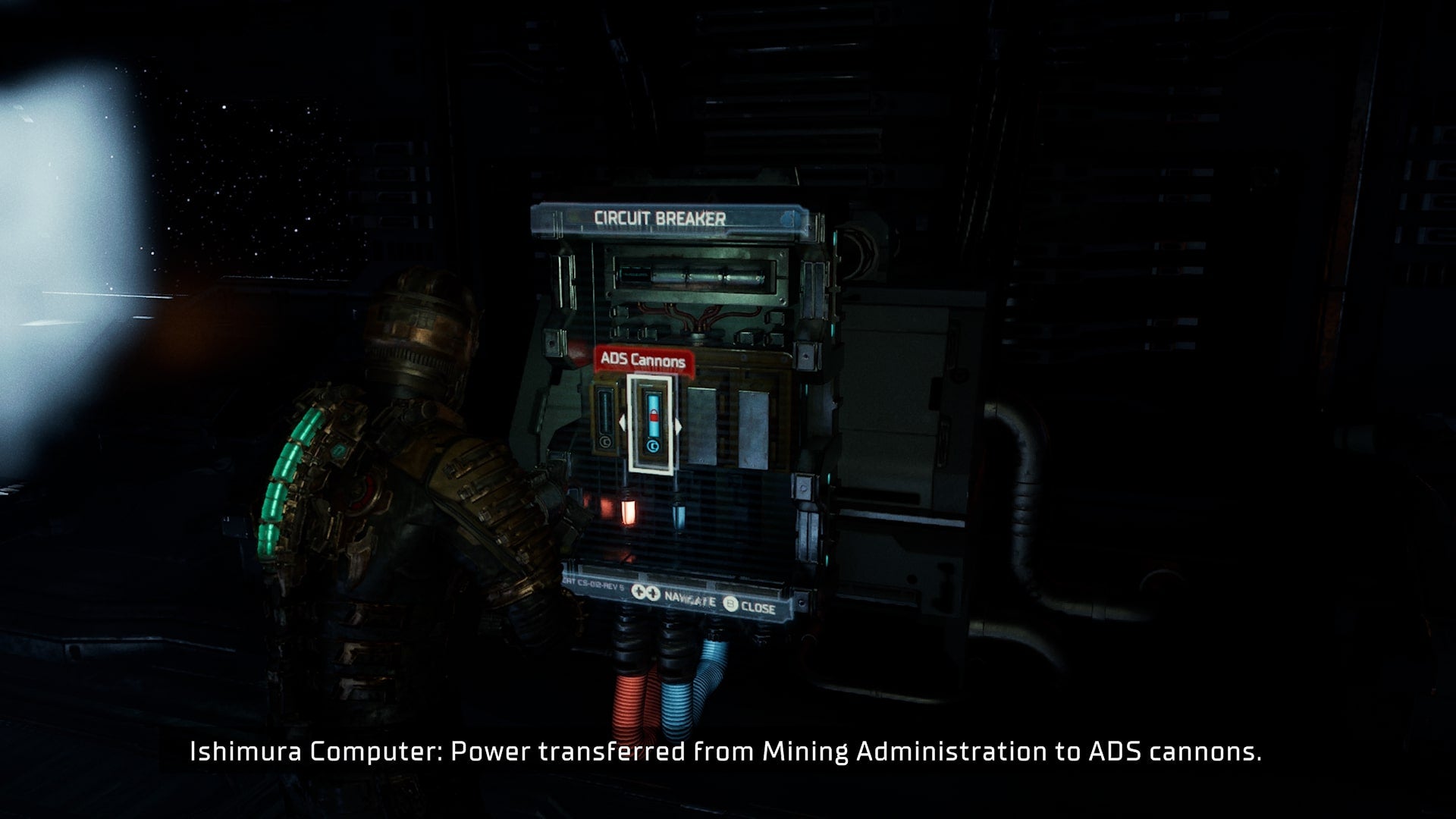 Isaac powers a set of ADS Cannons at a circuit breaker in Dead Space