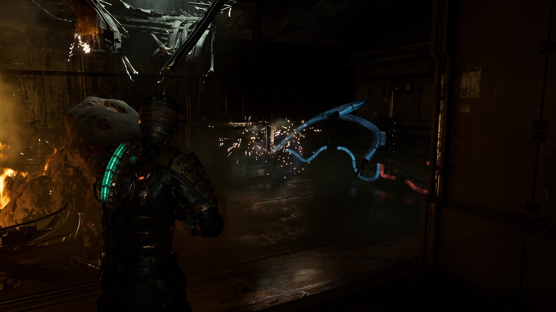 Isaac slows some electricals in front of a circuit breaker with Stasis in Dead Space