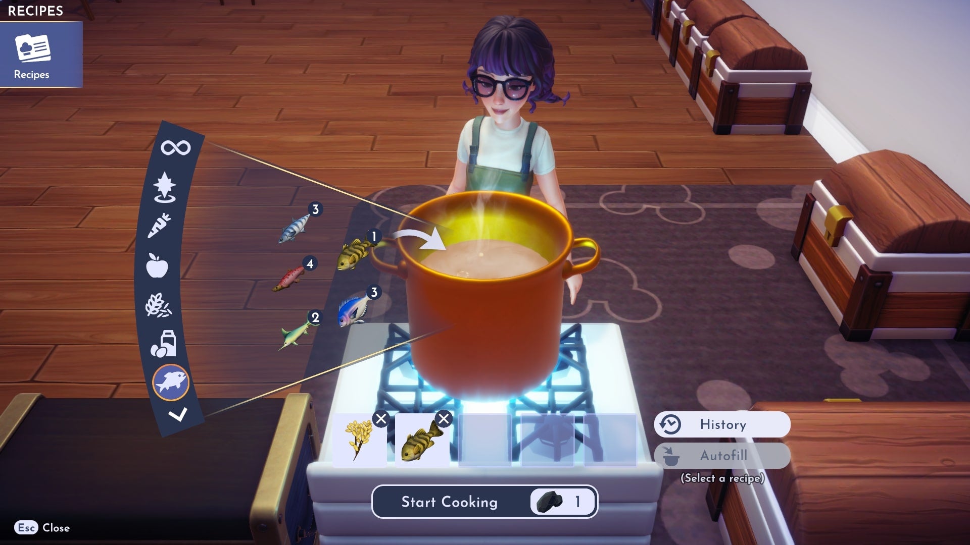 A player cooks sushi in Disney Dreamlight Valley