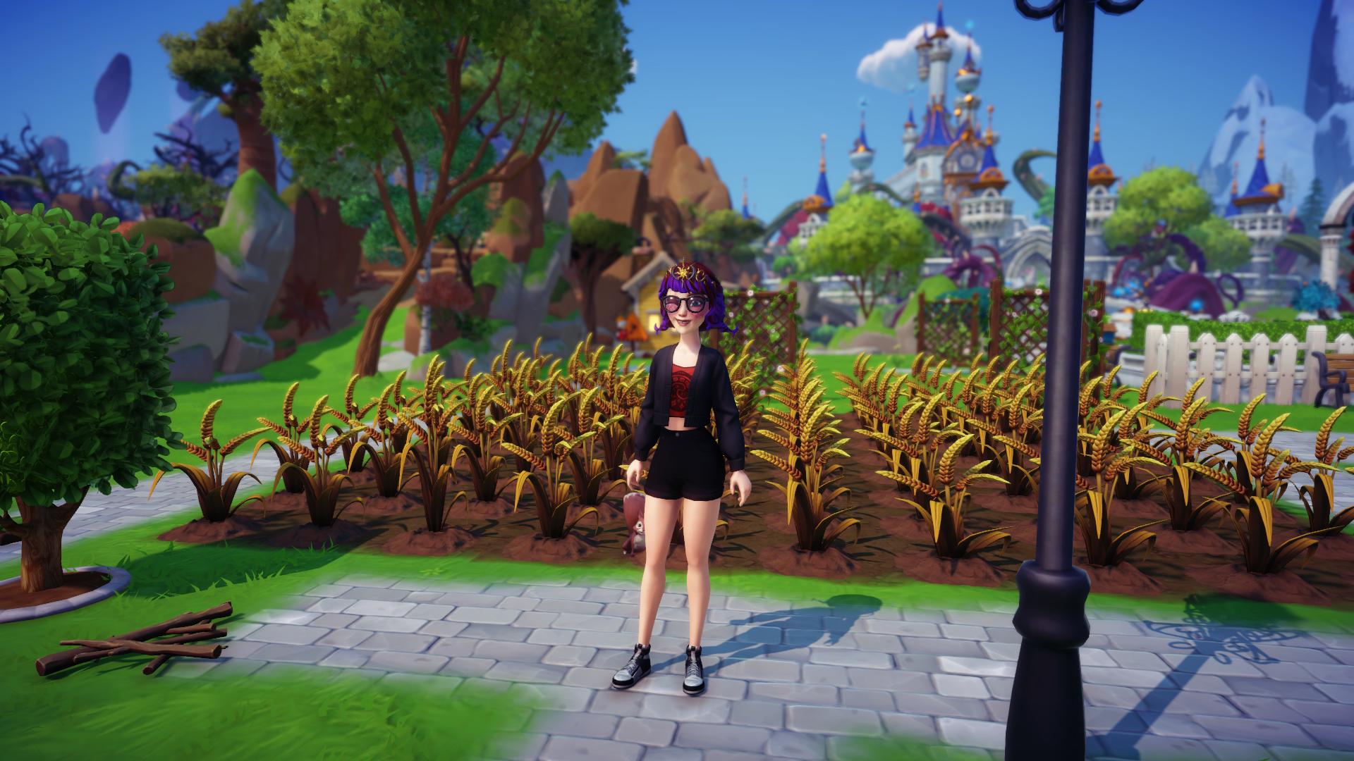 The player character stands in front of a field of wheat in Disney Dreamlight Valley