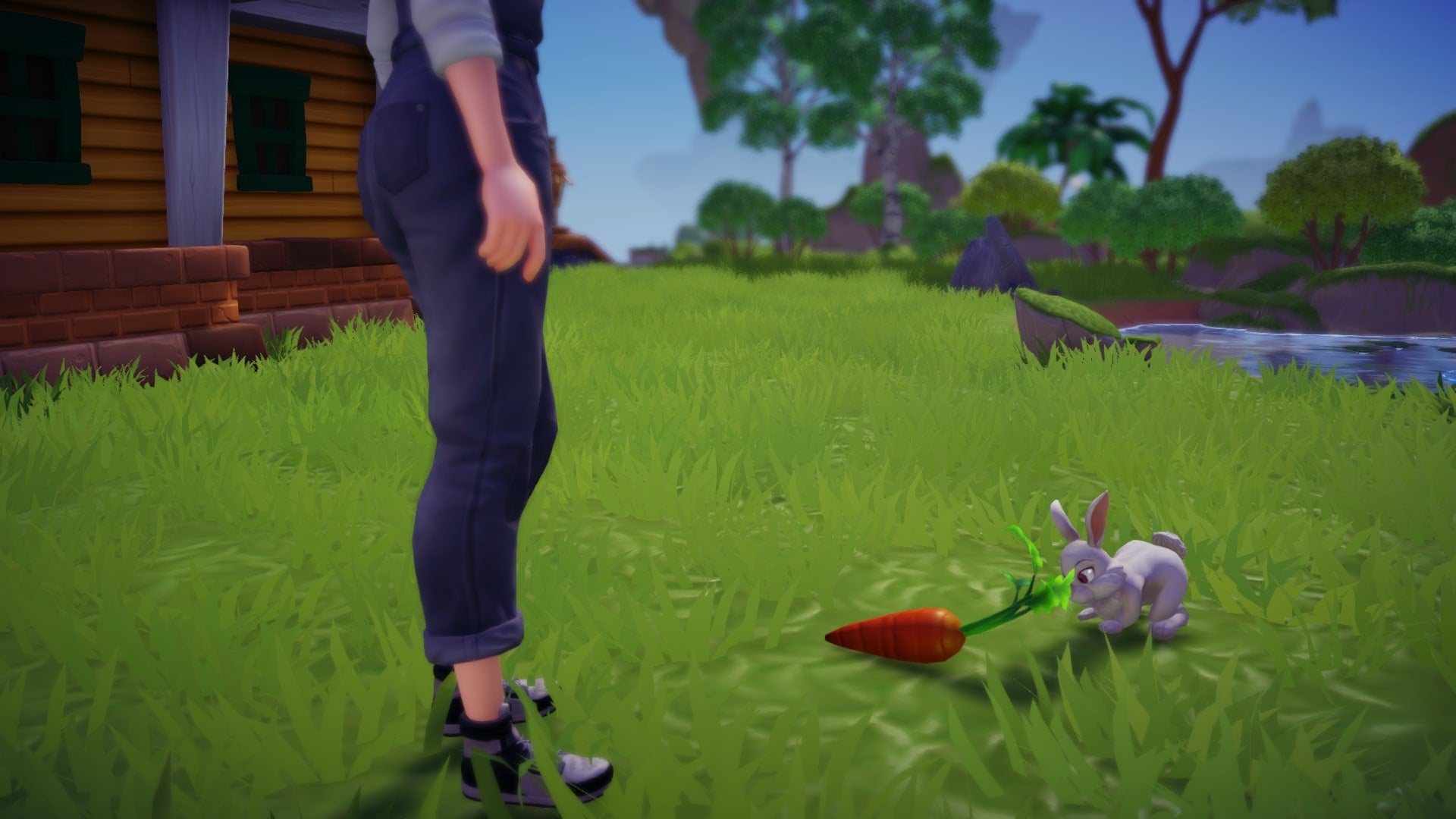 A player looks at a rabbit in Disney Dreamlight Valley