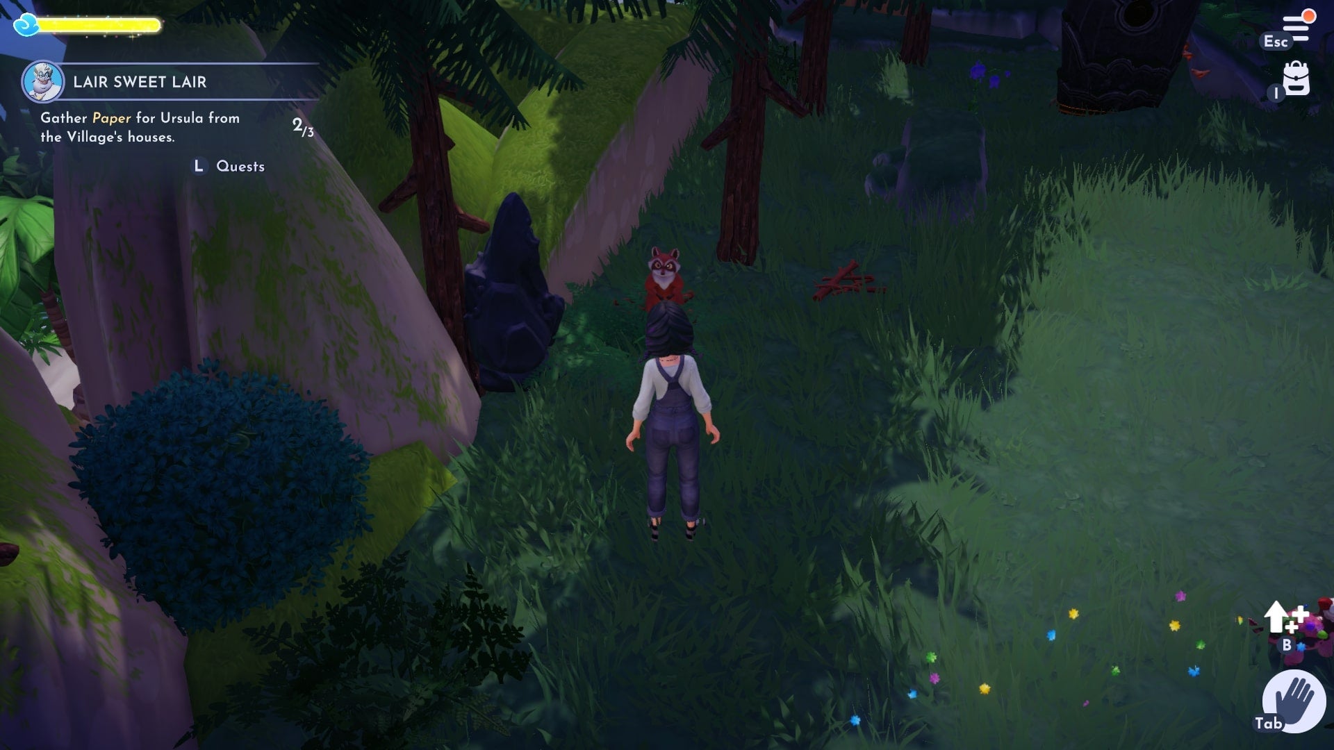 Player looking at a raccoon in Disney Dreamlight Valley