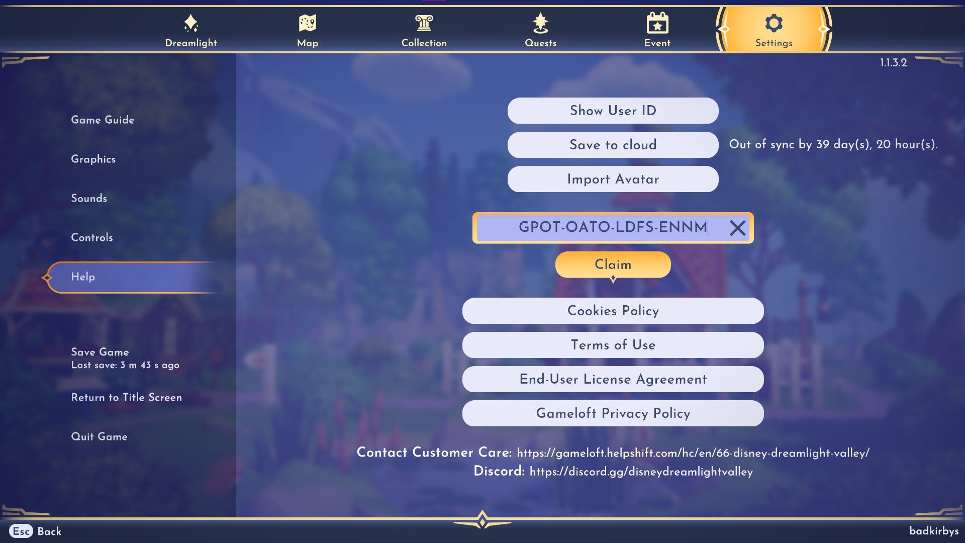 The redeem code menu in Disney Dreamlight Valley