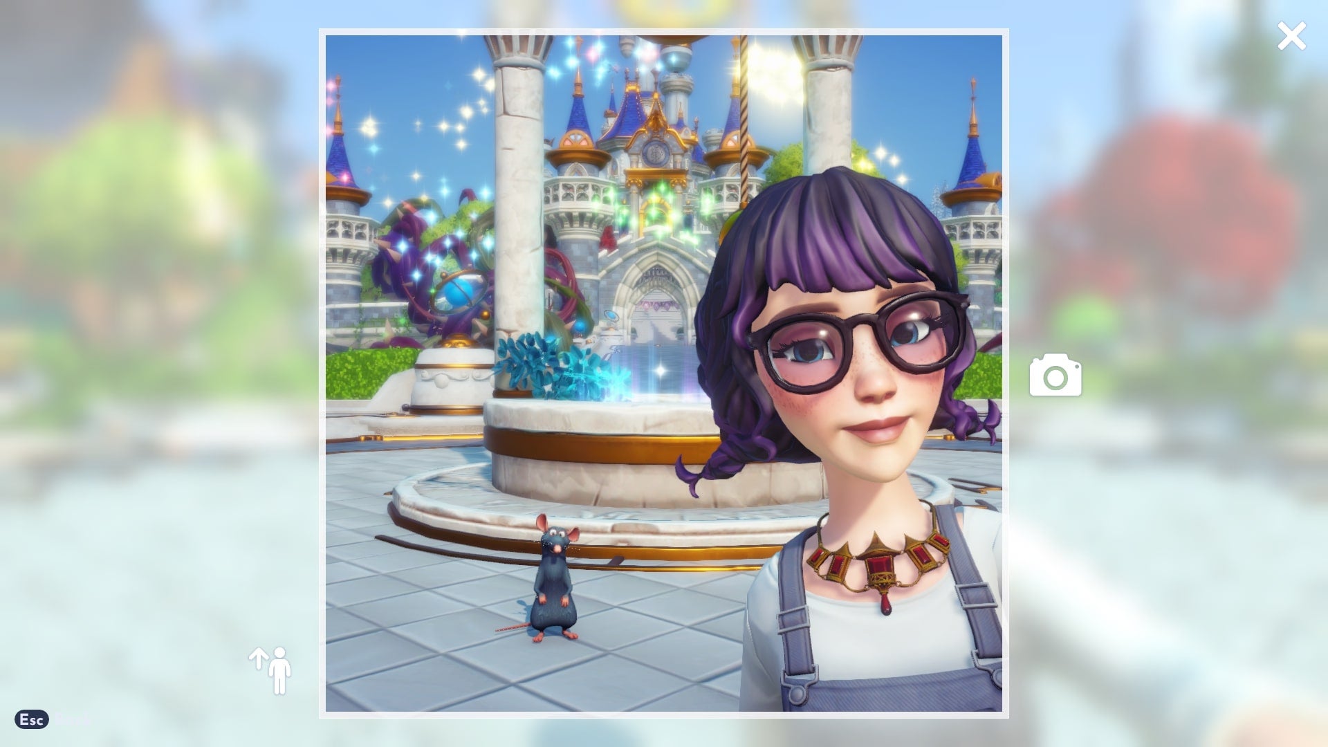 A player takes a selfie with Remy after he moves into the town in Disney Dreamlight Valley