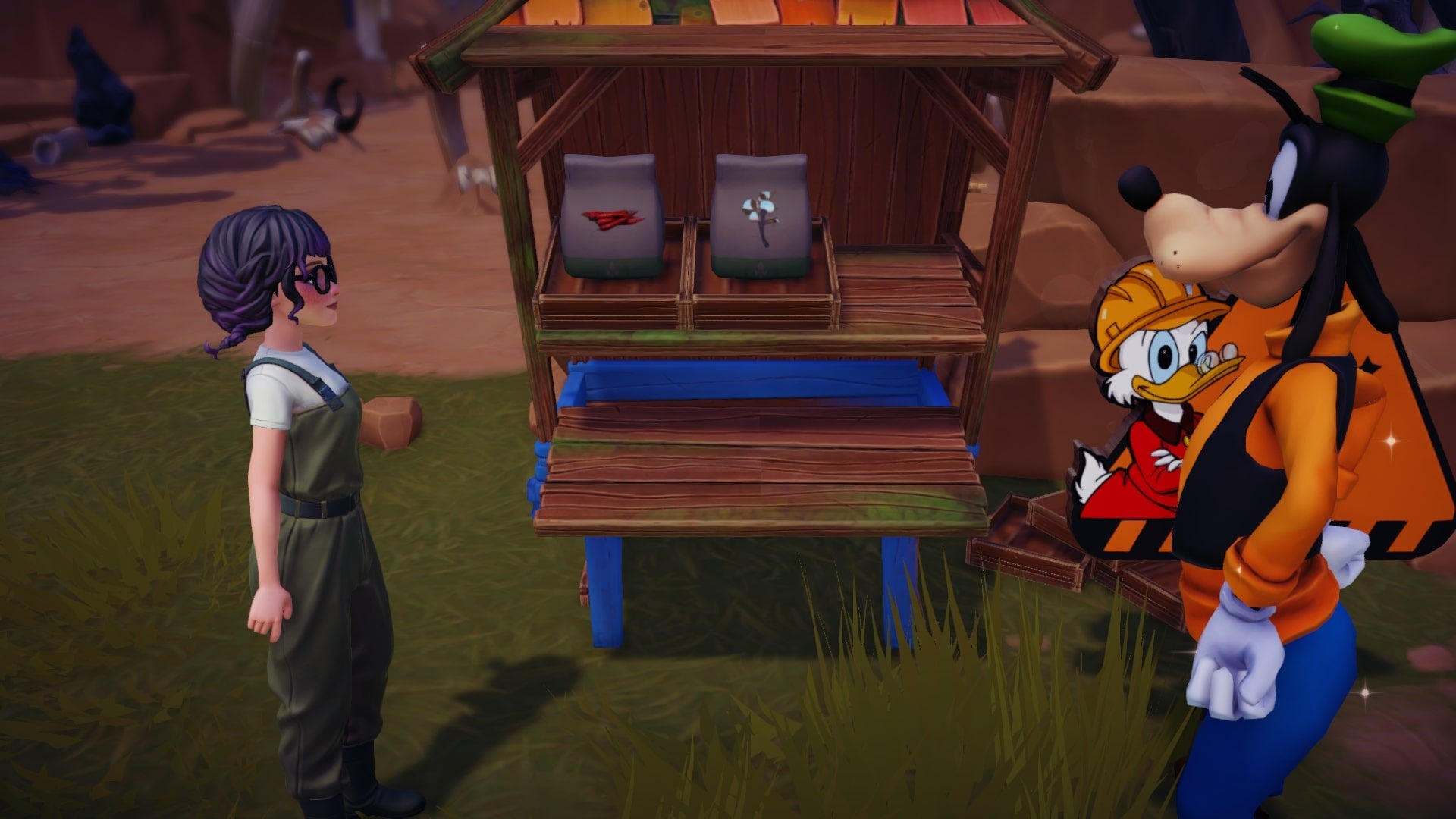 A player buys cotton seeds from Goofy's Sunlit Plateau stall in Disney Dreamlight Valley