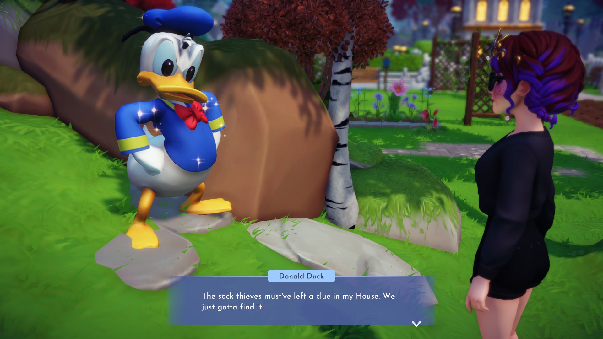 The player speaks to Donald Duck in Disney Dreamlight Valley