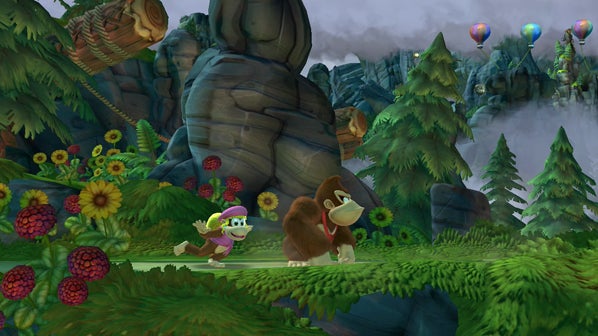 Donkey Kong is followed by Dixie Kong at the beginning of a level in Donkey Kong: Tropical Freeze.