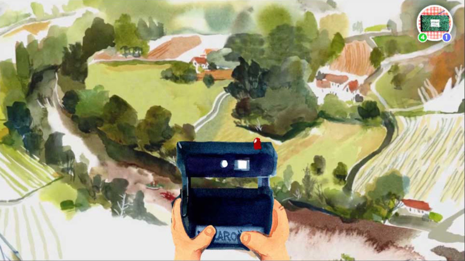 A player holds the camera in Dordogne