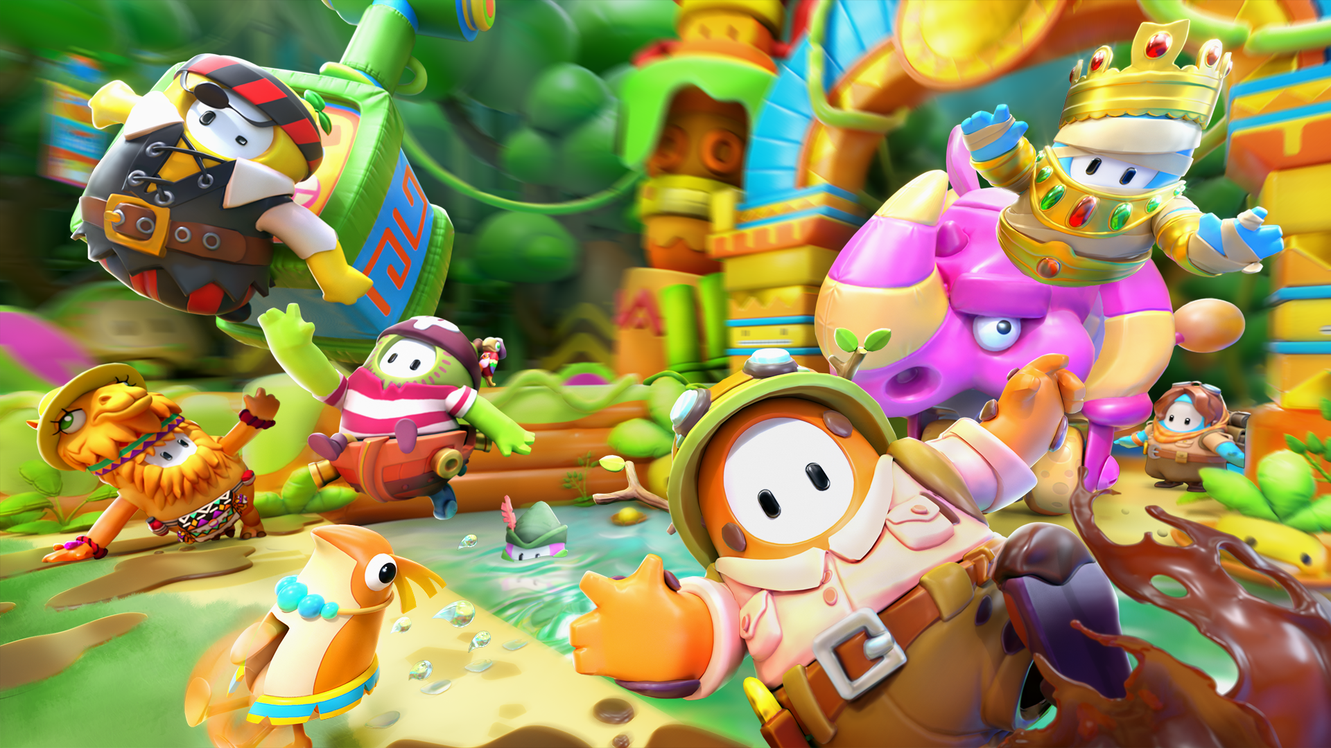 A group of beans jump around the jungle in Season 5 of Fall Guys.