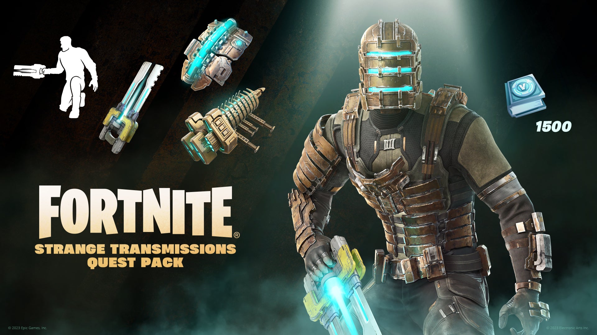 Fortnite's Strange Transmissions Quest Pack is shown, with Isaac Clarke of Dead Space