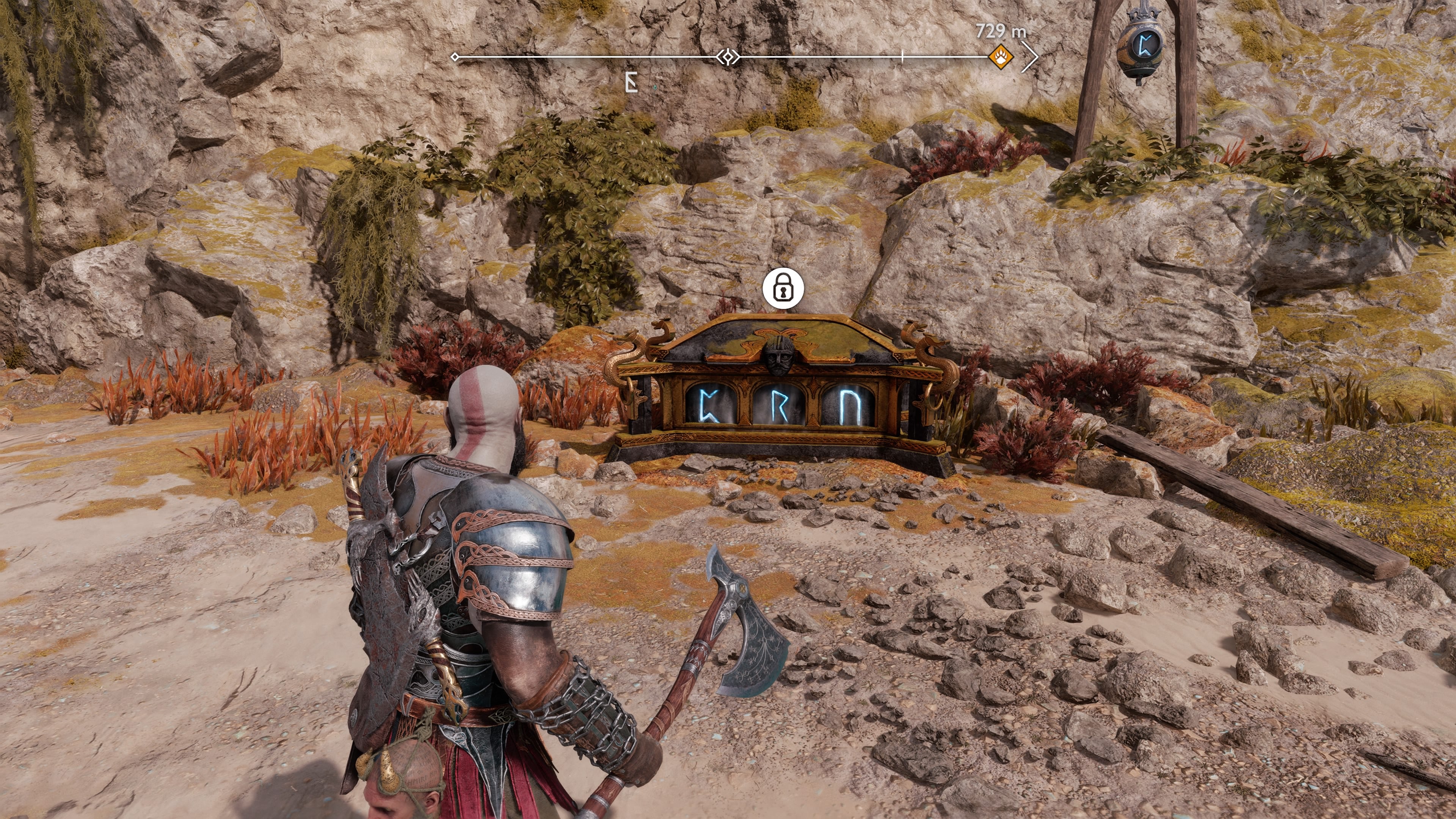 The first Nornir Chest and and Nornir Bell on Alberich Island in God of War Ragnarok