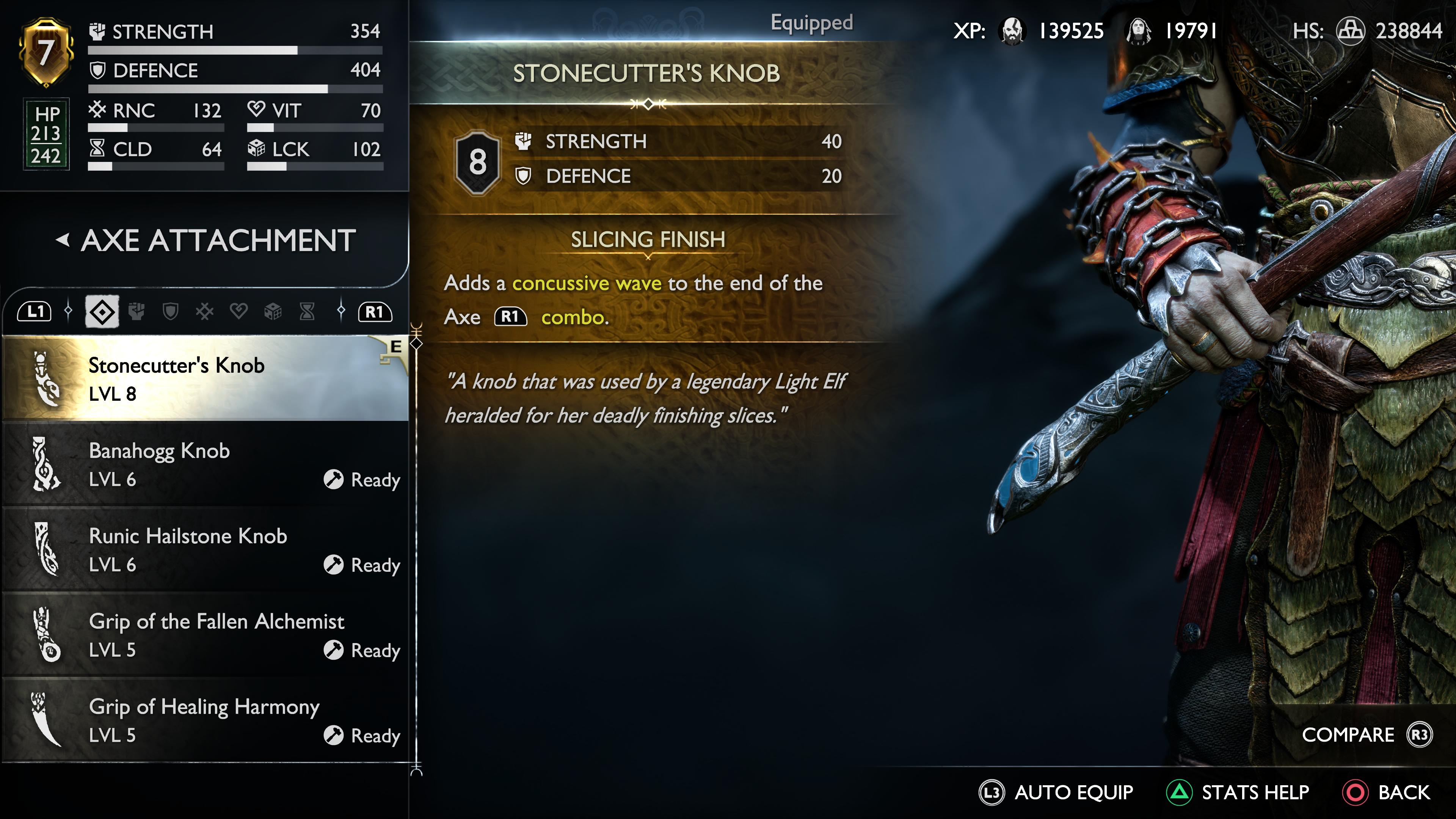 Kratos holding the Stonecutter's Knob in God of War Ragnarok