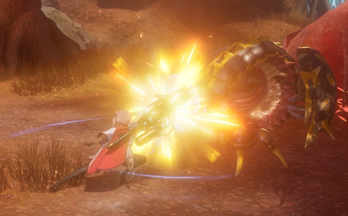 A character of the mechanic combat class fighting in Harvestella