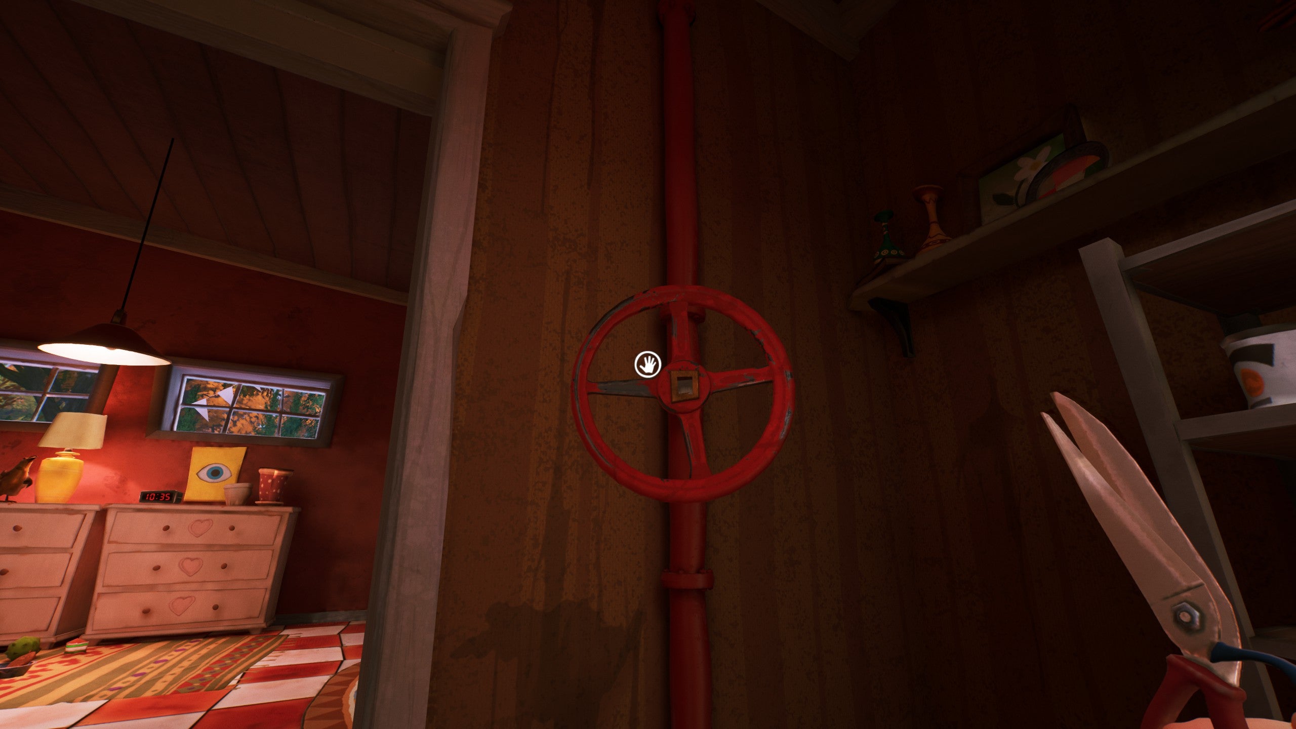 A red valve handle in Hello Neighbor 2