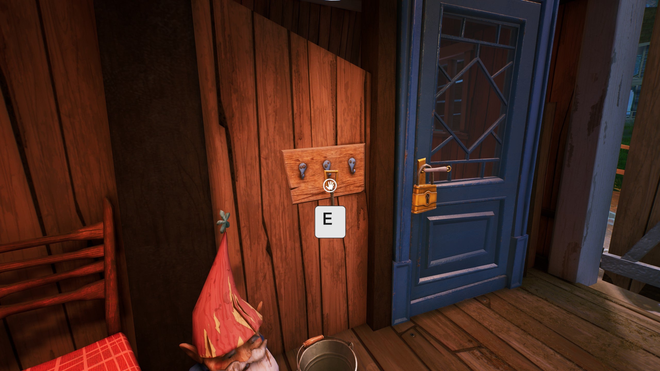 A key hanging on a rack in the barn in Hello Neighbor 2