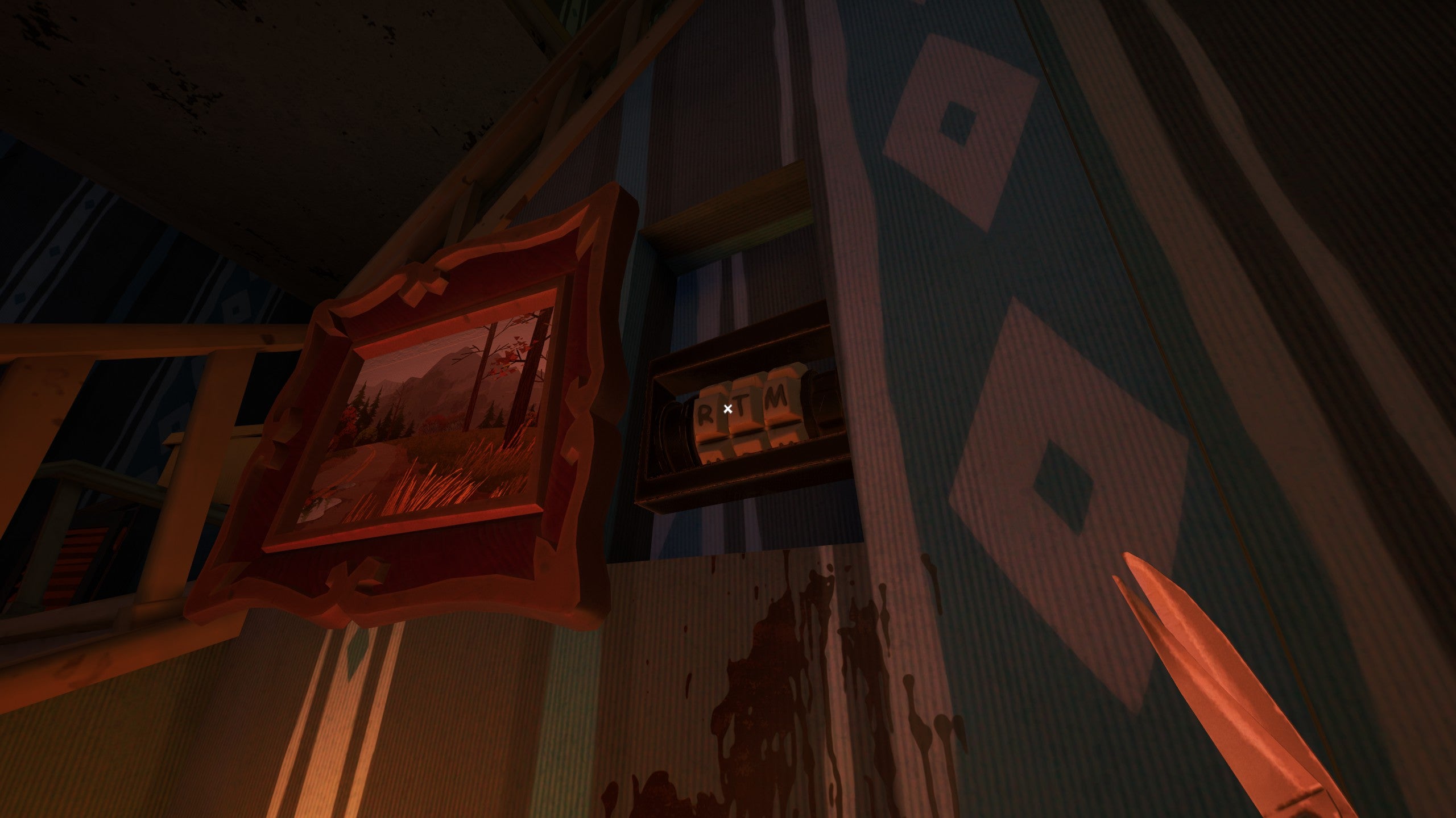 Sliding back a picture to reveal the hidden code lock in Hello Neighbor 2