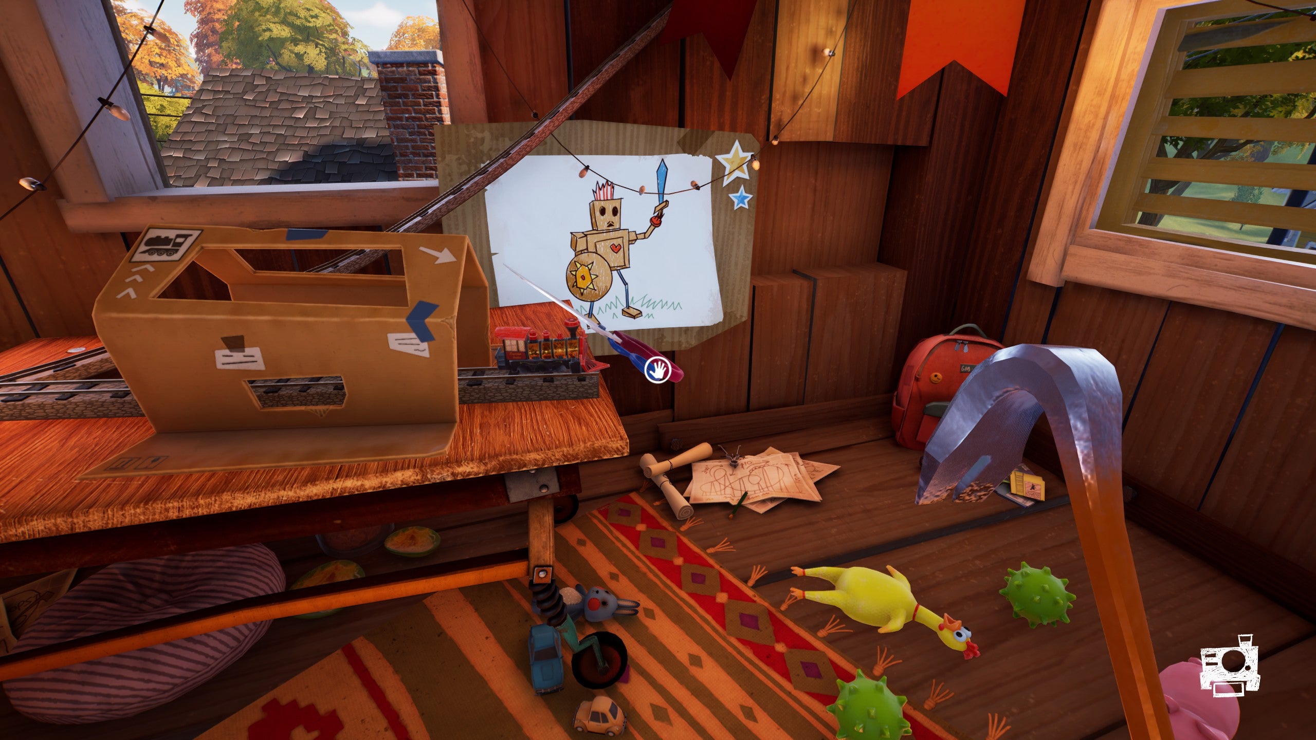Solving the train puzzle in the tree house in Hello Neighbor 2 to get some scissors