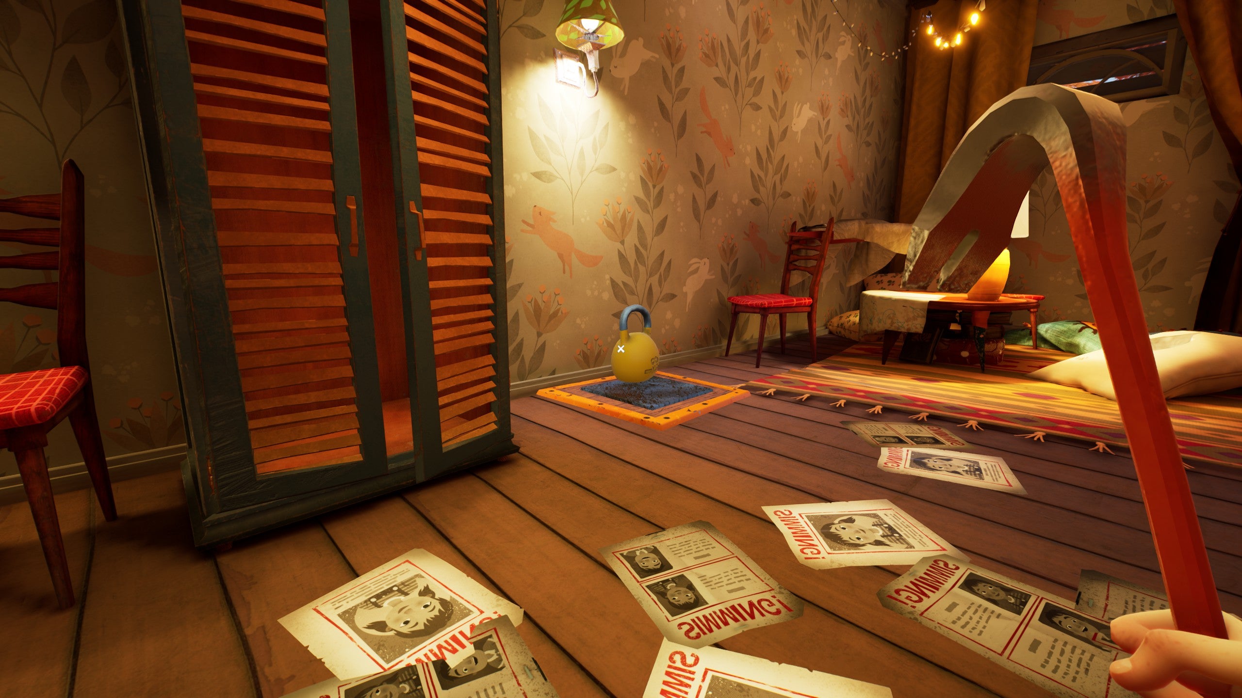 A kettlebell holding down a pressure plate in Hello Neighbor 2