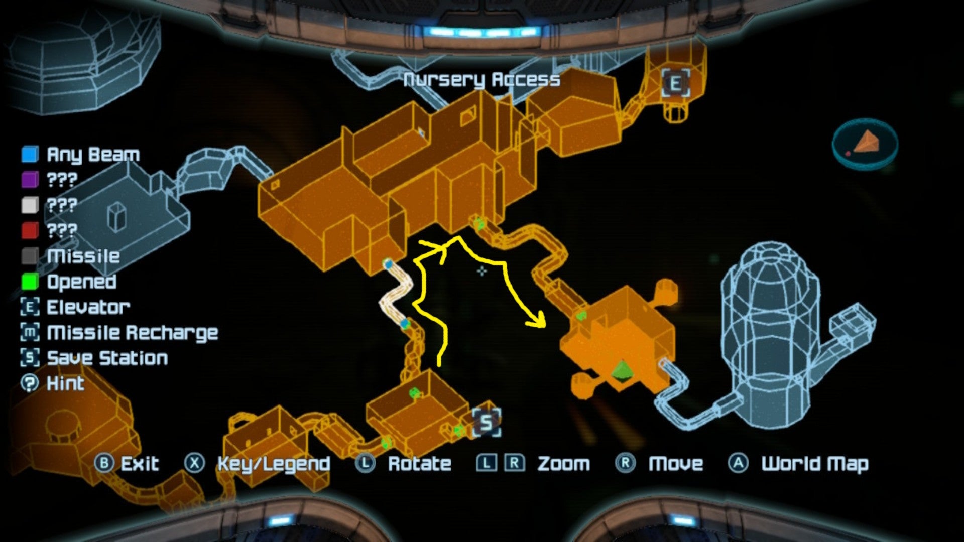 A labelled map of Chozo Ruins in Metroid Prime Remastered