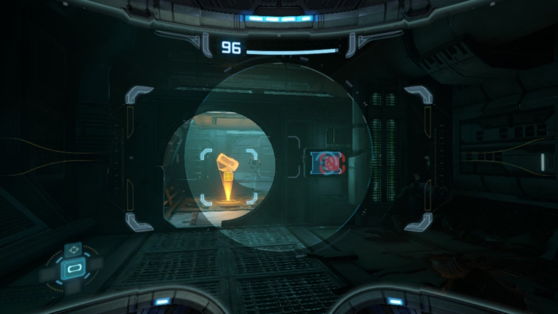 Samus uses an elevator in Metroid Prime Remastered