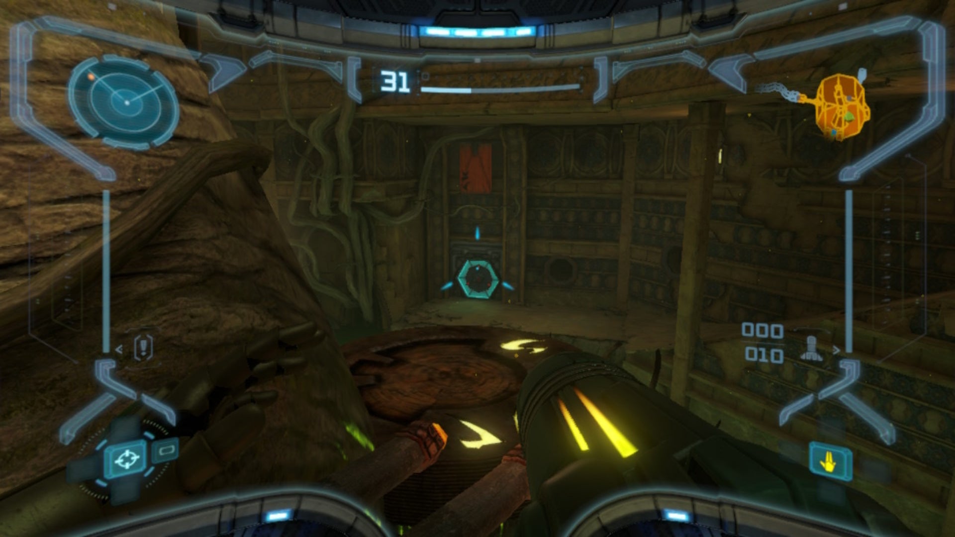 Samus faces a blast door in Metroid Prime Remastered