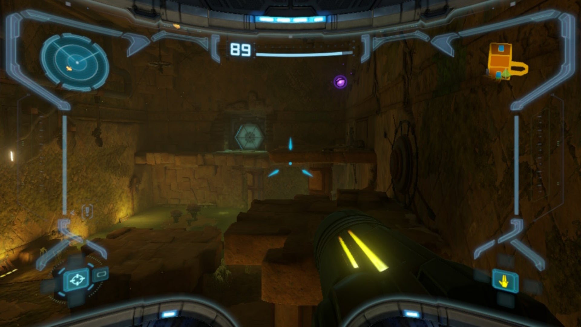 Samus aims at some platforms in Metroid Prime Remastered