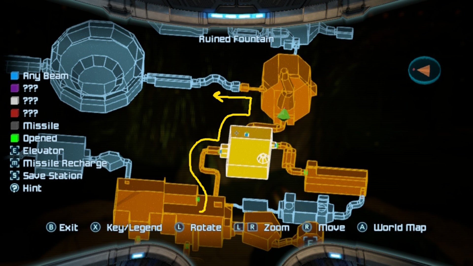A labelled map of Chozo Ruins in Metroid Prime Remastered