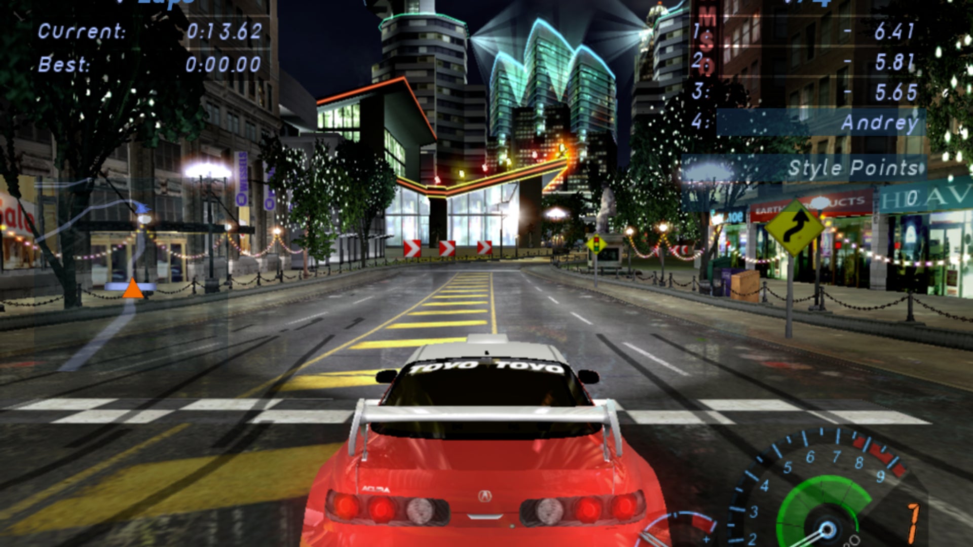 The start of a street race with a red car in Need for Speed Underground