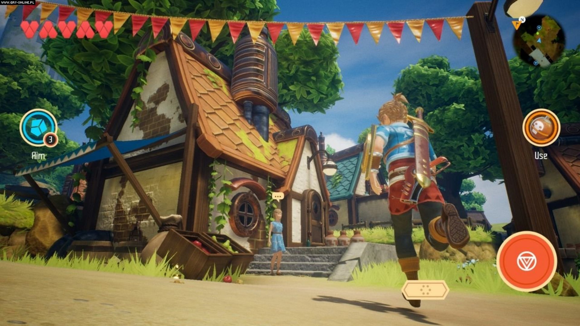 The player enters a village in Oceanhorn 2