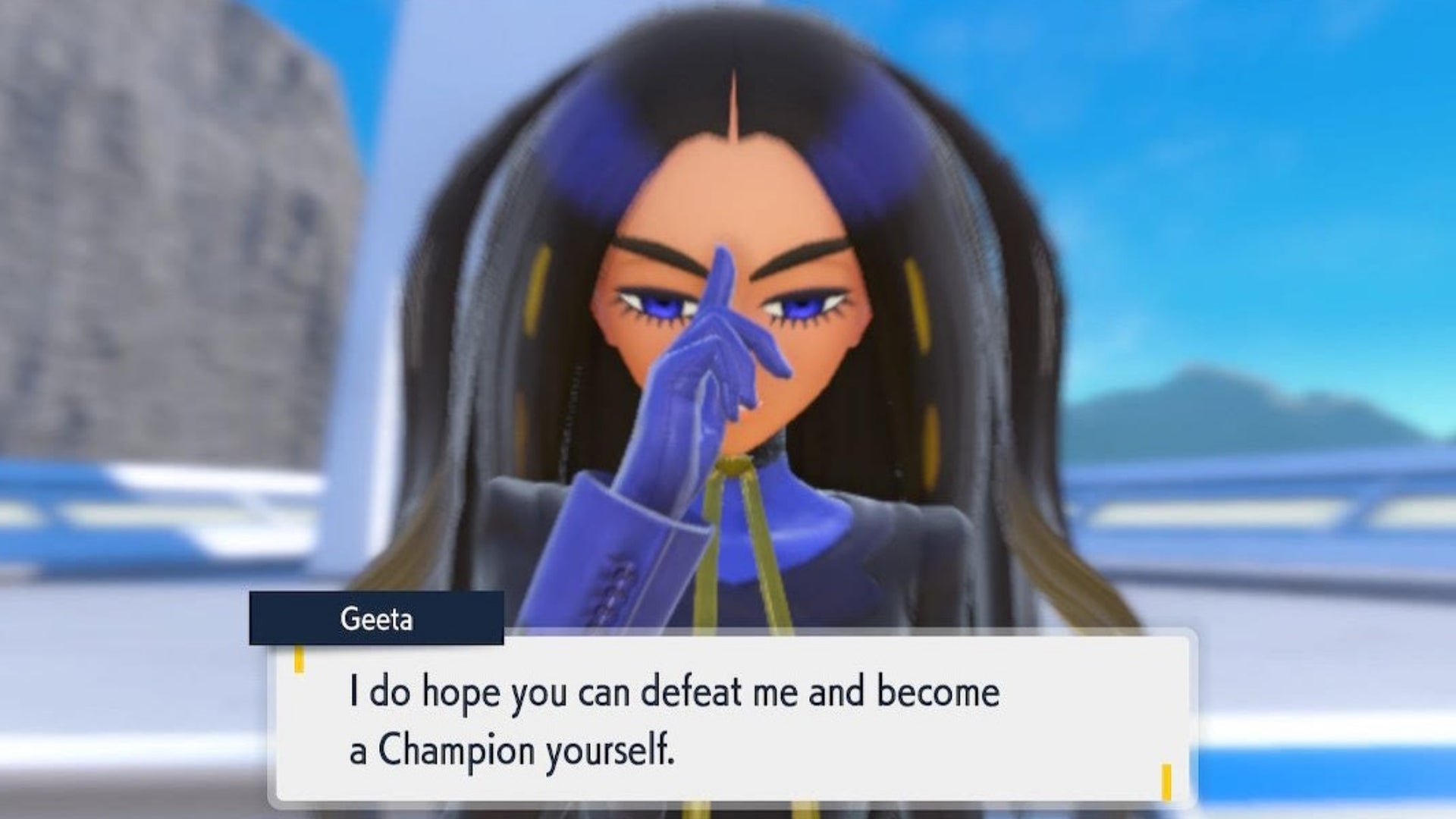 Champion Geeta pre-battle in Pokemon Scarlet and Violet