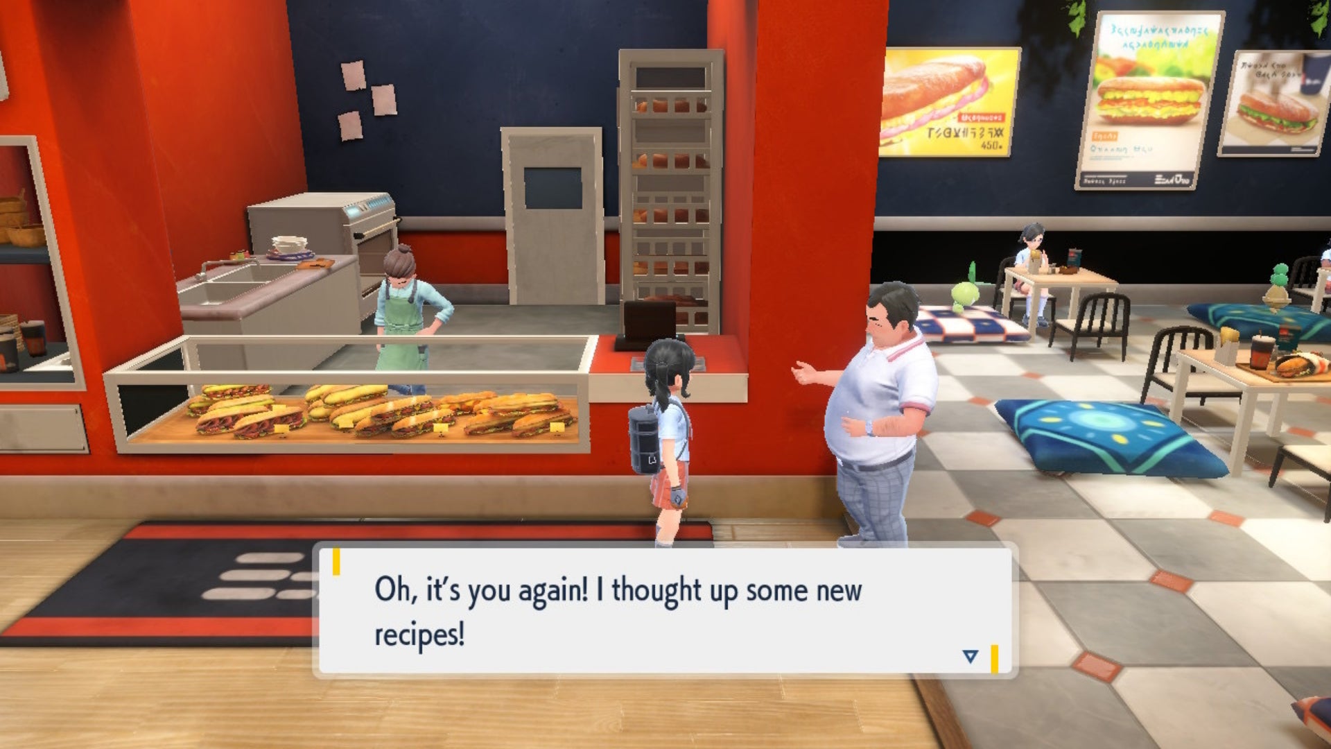 Le joueur parle à l'homme de la sandwicherie pour de nouvelles recettes dans Pokemon Scarlet et Violet