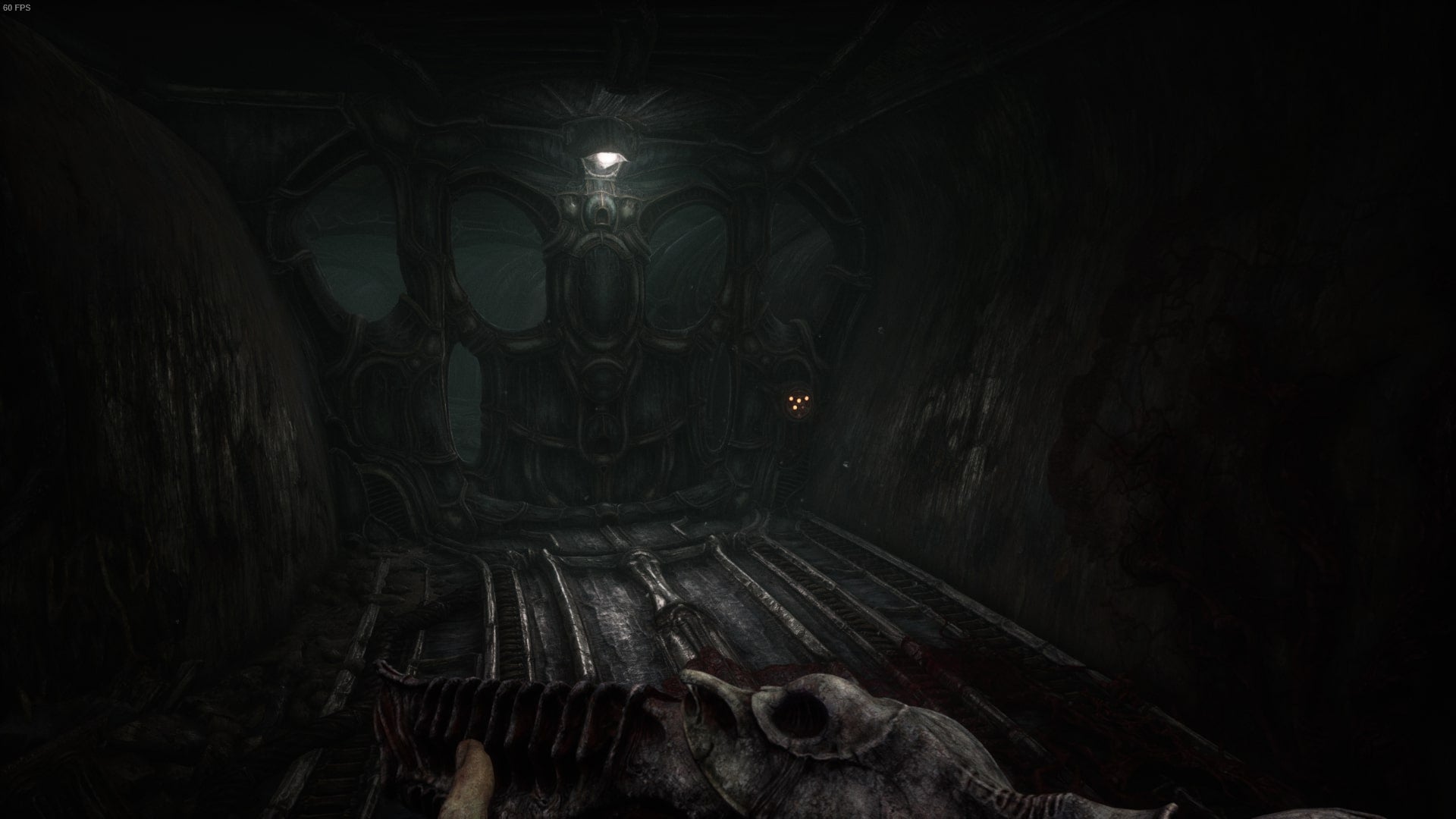 The player faces a closed gate in Act 4 of Scorn