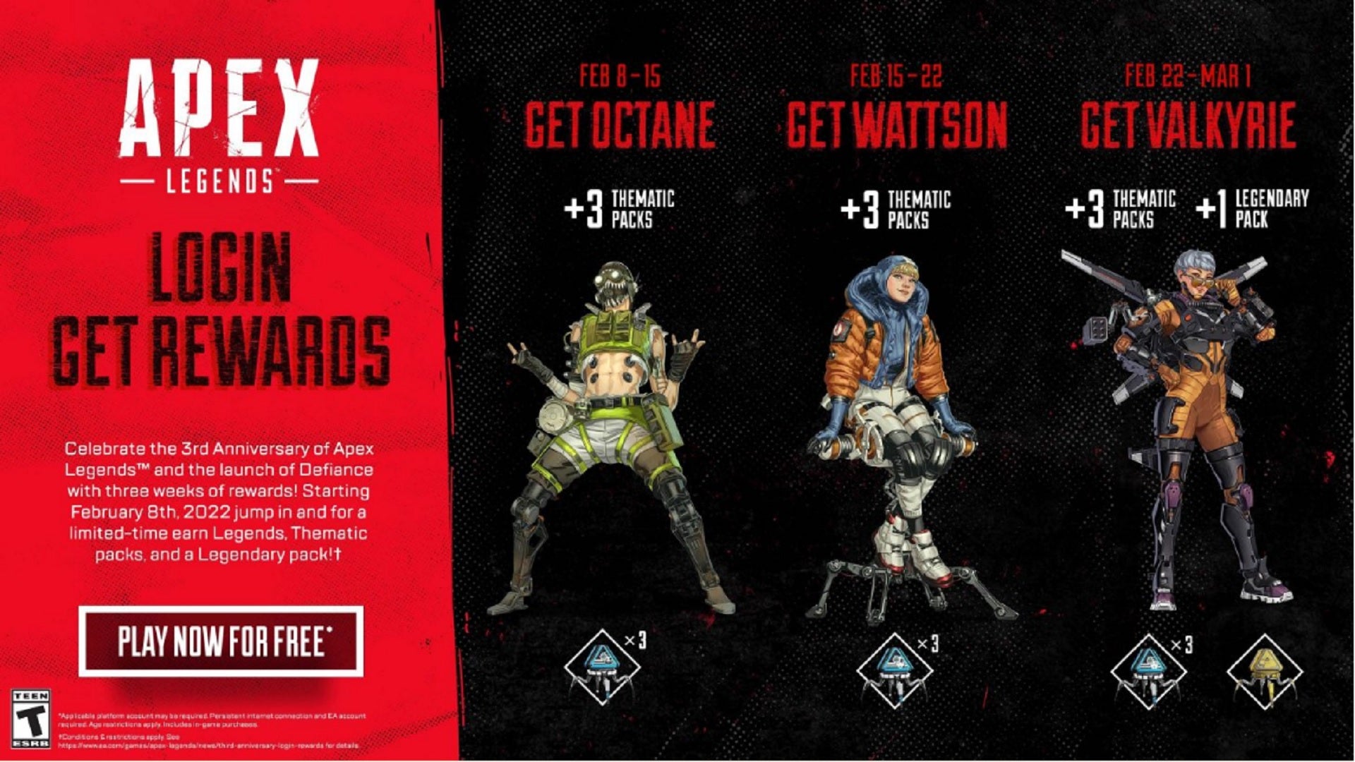 Apex Legends Three Year Anniversary Rewards Players Free Packs And Legends Through February Vg247