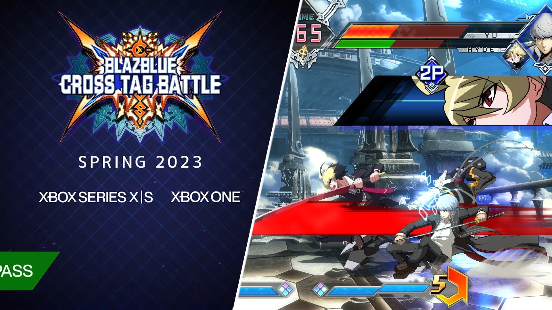 Split header for Blazblue Cross Tag gameplay and game pass announcement
