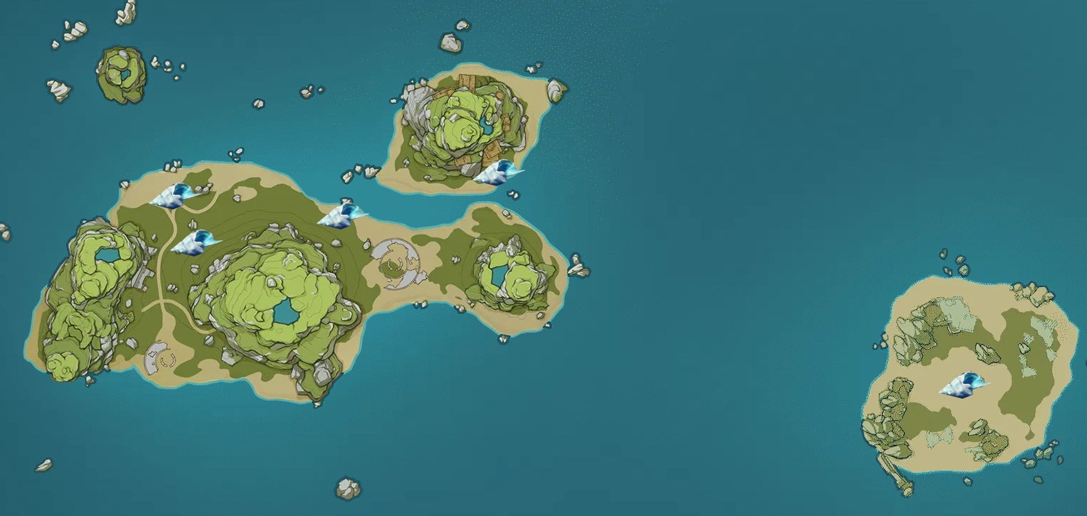 mapa que muestra las ubicaciones de las caracolas de Shattered Isle