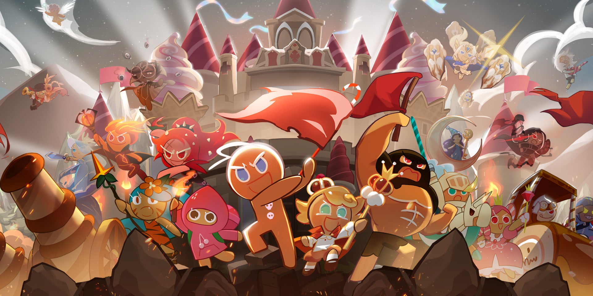 Characters from Cookie Run: Kingdom defending their kingdom