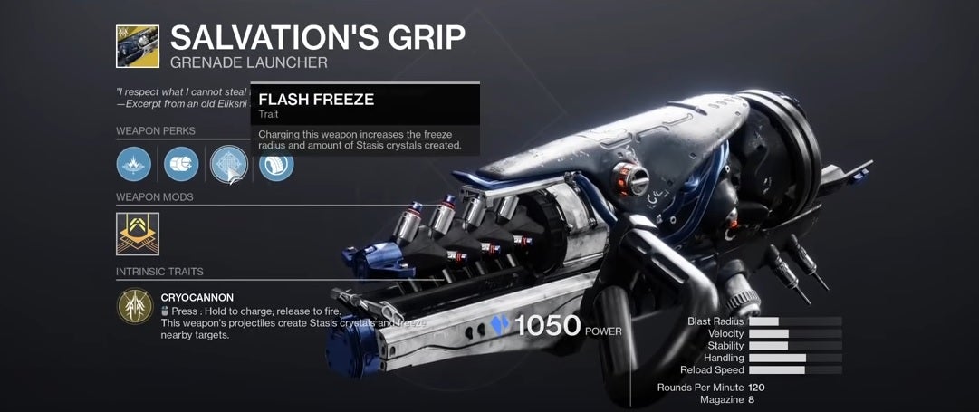 Image for Destiny 2: Beyond Light Stasis Prototype Quest- How to get the Salvation’s Grip Exotic Grenade Launcher