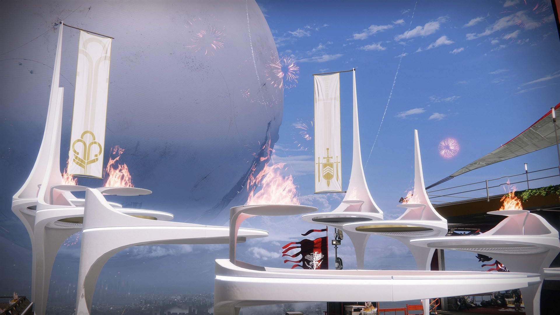 The Guardian Game podium in the Tower in Destiny 2.