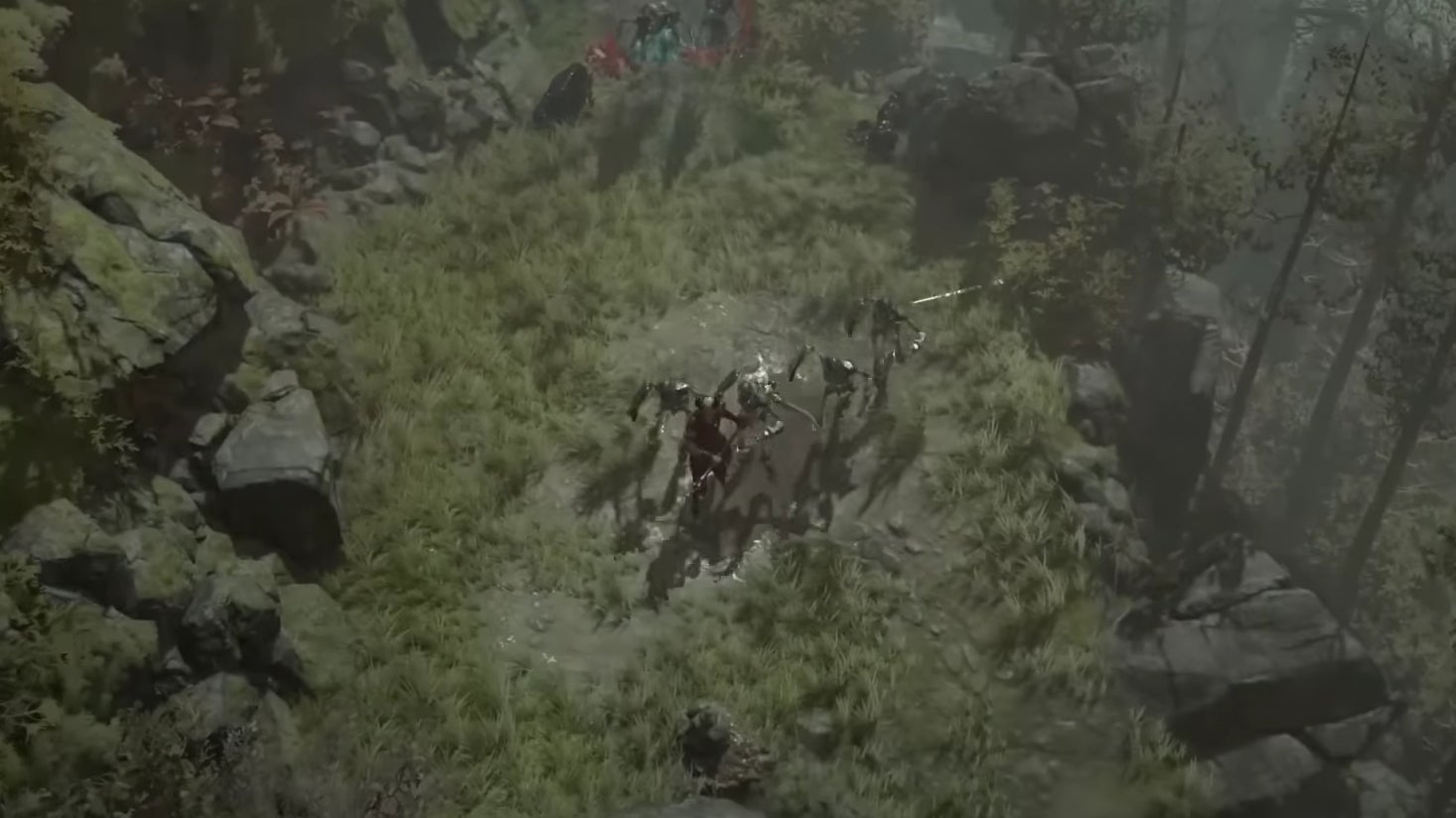 Screenshot from Diablo 4 Necromancer gameplay showcase (multiple skeletons summoned)