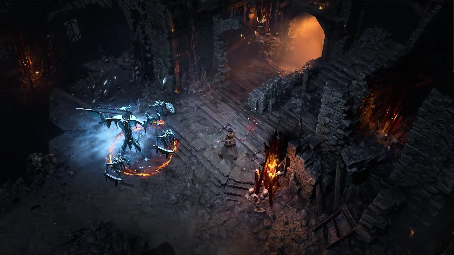 Gameplay screenshot of Sorcerer in Diablo 4 from reveal trailer.