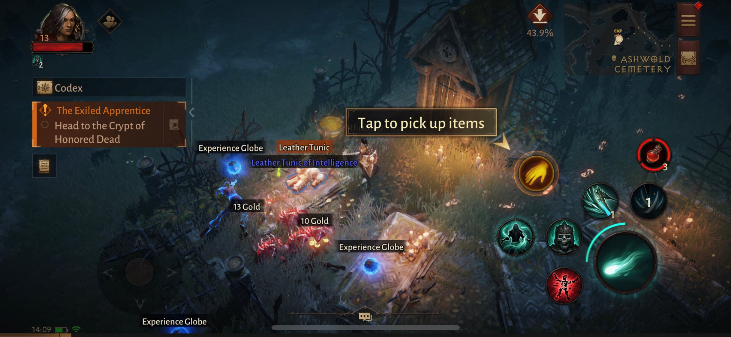 Experience Globes dropped by Blue Skull enemies litter the ground in Diablo Immortal