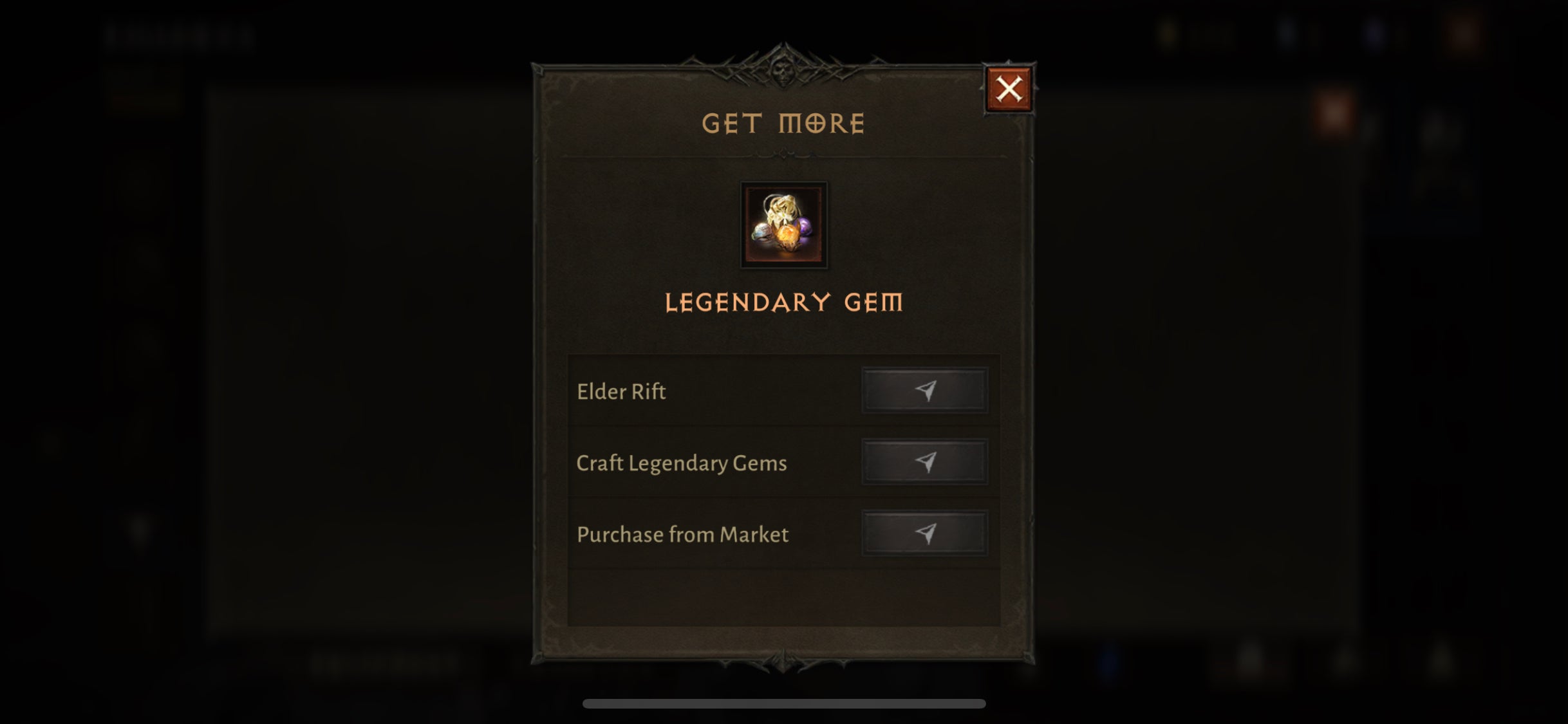 The loot table in Diablo Immortal showing where to get Legendary Gems