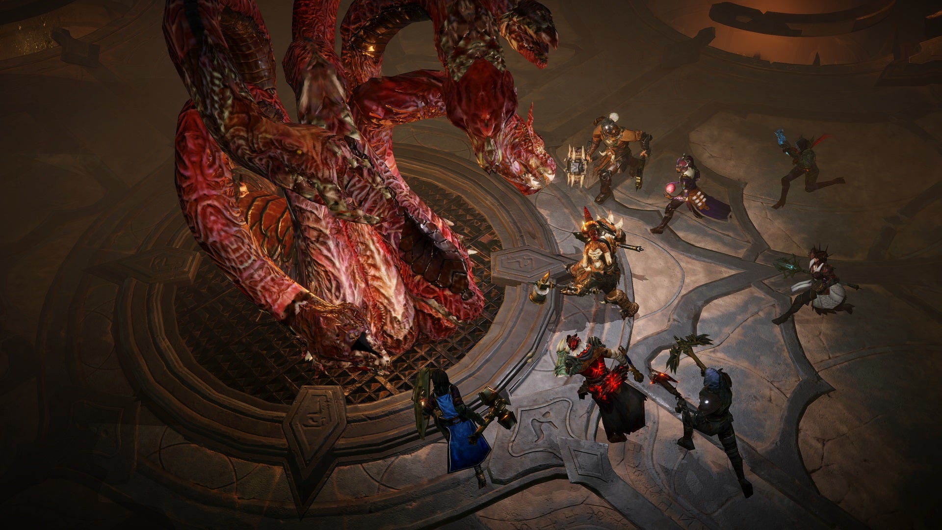 Adventurers fighting off a hydra in Diablo Immortal