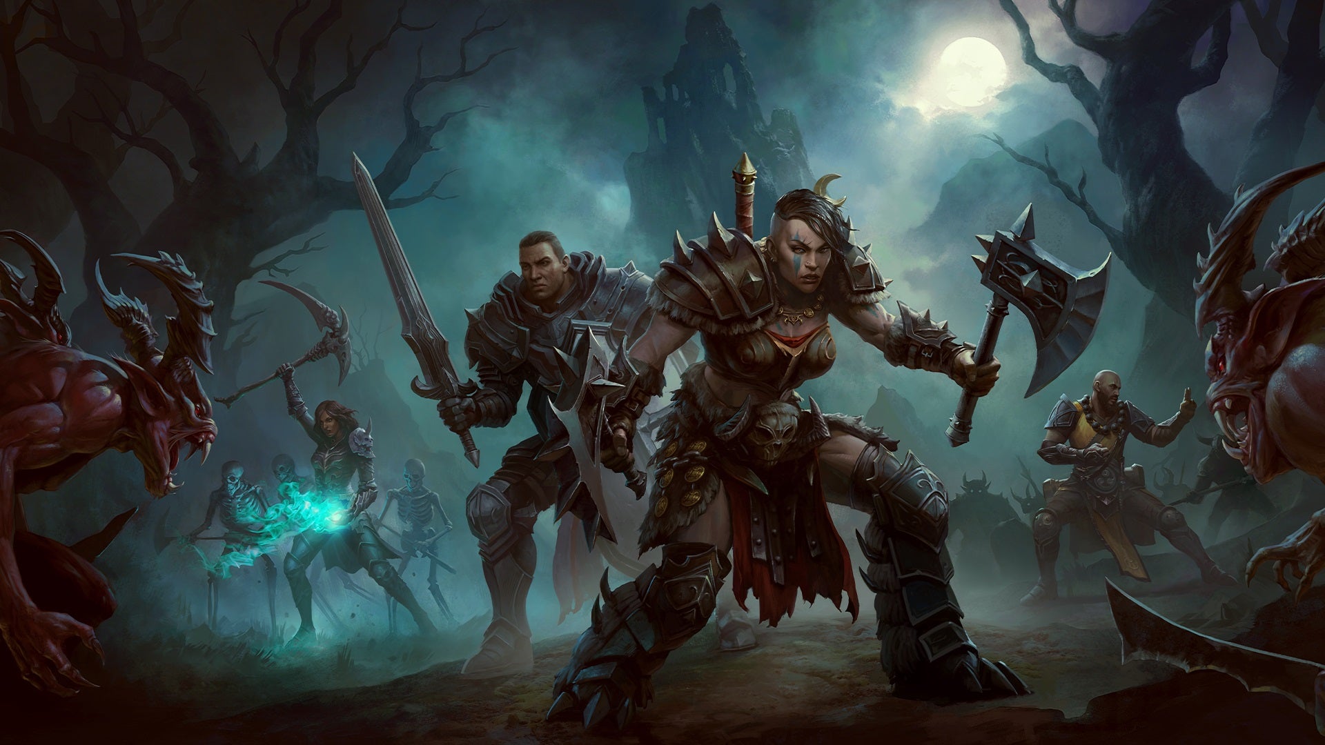 A party of adventurers fighting in Diablo Immortal