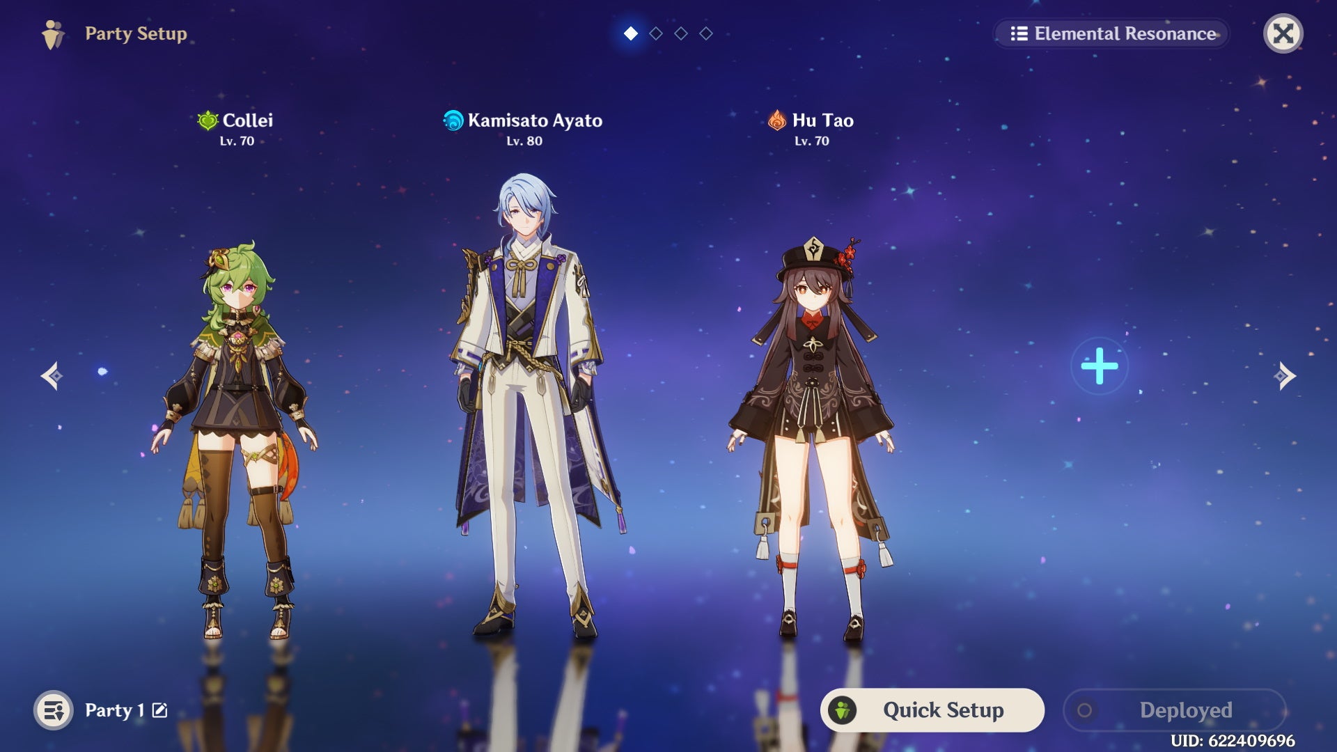 Dori team comps: A menu page showing Collei, Ayato, and Hu Tao